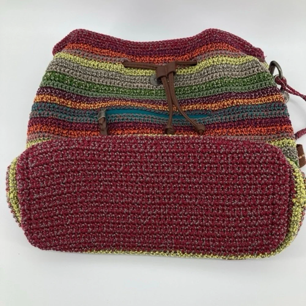 The Sak Avalon Crochet Backpack Convertible Shoulder Bag Striped Boho Drawstring